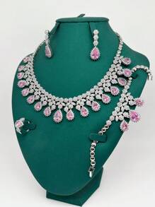 Ensemble De Bijoux Rouges De Luxe, Comprenant Un Collier, Des Boucles D'oreilles, Une Bague Et Un Bracelet, Cadeau Parfait Pour La Saint-valentin Et Un Ensemble De Mariée