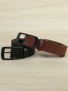 2pcs/Set Men Business Casual Leather Belt With Metal Buckle, Suitable For Daily Use, Holiday Gift