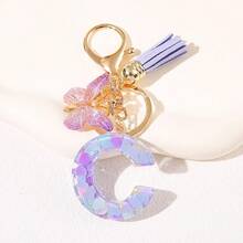 Geschenke für Thanksgiving, Weihnachten, Abschluss, Geburtstage und Feste - Niedliche Schlüsselanhänger mit Initialbuchstaben in lila, goldener Folien-Schlüsselanhänger-Charm mit Buchstaben und Schmetterling-Quaste, modischer Schlüsselanhänger als Geschenk für Frauen für Geldbörse, Tasche, Handtasche Dekoration