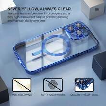 Magnetic For 15,14,13,12,11 Case With MagSafe Never Yellowing Drop Protection Full Camera Lens Protector Plating Soft Clear Phone Case For Men, Boys, Women Girls - Vàng - Xem 9