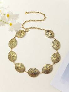 1pc Women's Metal Western Floral Vintage Style Adjustable Fashion Waist Belt, Suitable For Summer Casual Wear, Great Gift For Girlfriend On Christmas - Gold - View 11