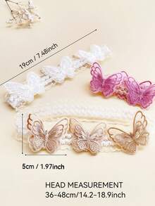 Set de 3 diademas de princesa para niña con doble capa, bordado de mariposa y doble corona con volantes, accesorios lindos para el cabello - Multicolor - Ver 11
