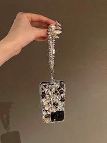 Fashionable Luxury Crystal Floral Pearl Rabbit Pearl Crystal Ring Phone Protective Case Compatible With IPhone 16 Pro Max/15 Plus, Anti-Drop Phone Case