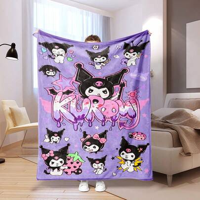  1 件 Sanrio、Kuromi 卡通人物数码印花毯，轻质法兰绒盖毯，适用于沙发、床、旅行、露营、客厅、办公室、椅子和床，数码印花羊毛毯，柔软温暖的法兰绒材料