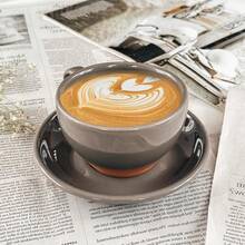Mora Ceramic Latte Art Mug With Saucer - 10.5 Oz, Round Bottom Pours - Cafe Cups Cappuccino, Espresso, Coffee, Tea Etc - Porcelain Set Baristas, Great - Chai Latte - 芝麻奶 - 查看 8