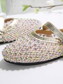 Women's Summer Fashion Rhinestone Decor Round Toe Slip-On Flat Sandals, Comfortable Non-Slip Soft Sole Backless Mule Casual Slippers, Versatile And Graceful - Gold - View 4