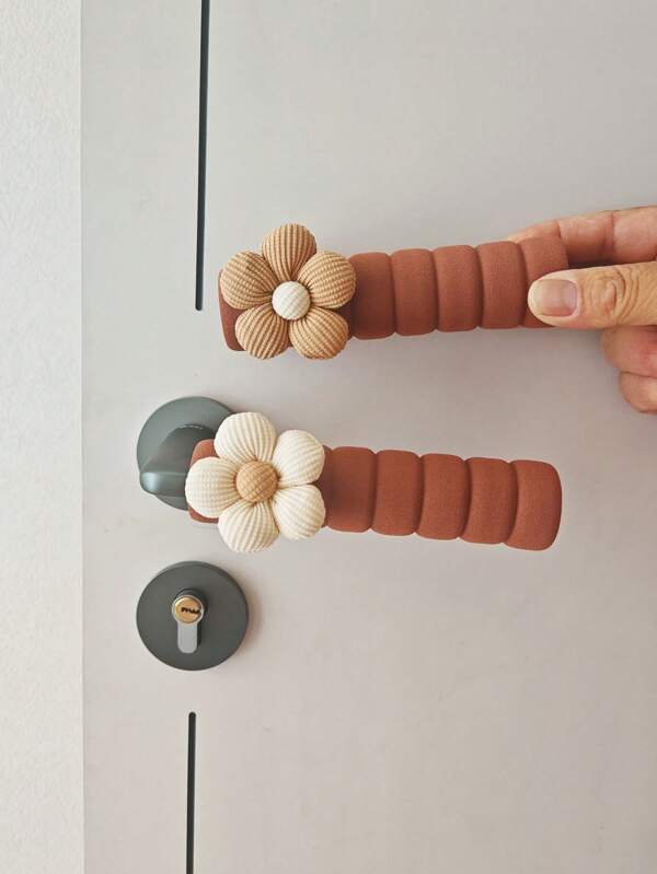 1/2 piezas Cubiertas de manijas de puerta con diseño floral marrón, protege la pared y la cerradura contra daños, antiestática, aislante, apta para uso con mano izquierda y derecha