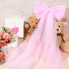 Large Pink Bow Romantic Coquette Bow Ornaments Decorative Mesh Bows For Indoor Outdoor Decorations - Pink - View 2