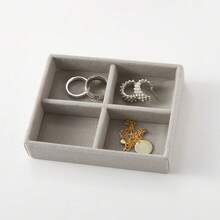 1pc Small Velvet Jewelry Box, Stackable Portable Organizer Tray For Rings, Earrings, Necklaces - Grey - View 5