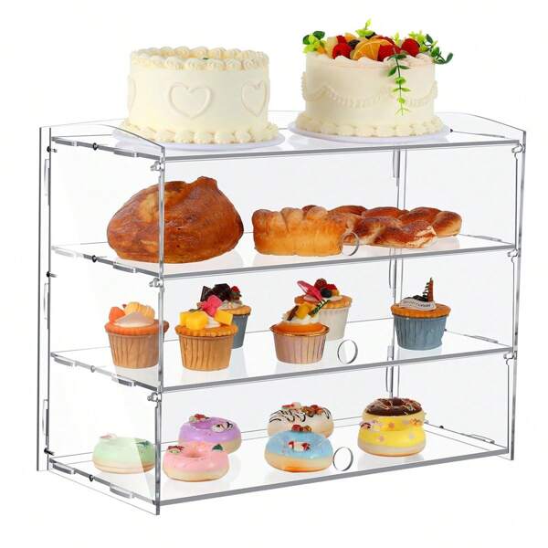 1pc Acrylic Transparent Cake Display Box Tray, Commercial Countertop Bakery Display Case Suitable For Cafe, Bakery, Pastry Shop