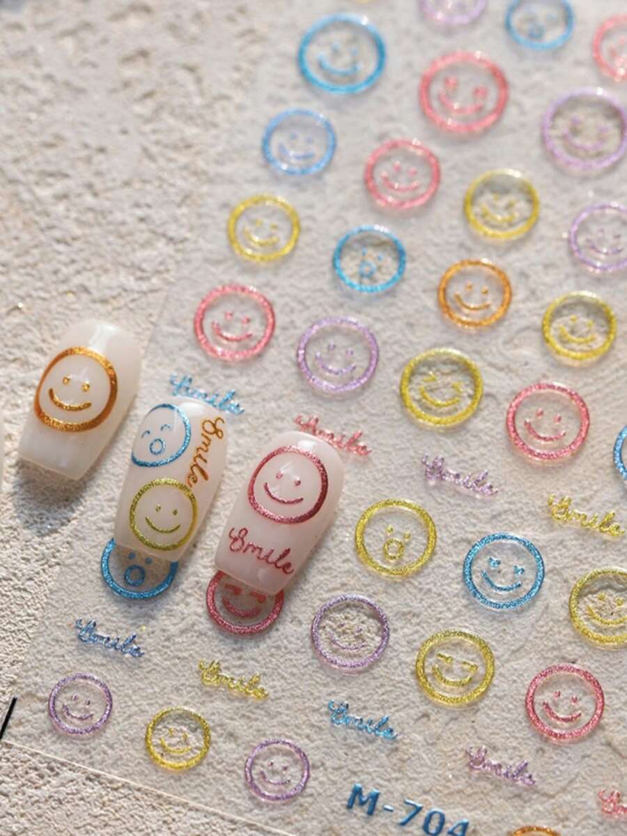 1 件 5D 浮雕梦幻指甲贴纸 - 可爱卡通贴花自粘，Geome 美甲适合女孩 DIY 沙龙美甲贴花装饰美甲配件用品 - 彩色 - 查看 1