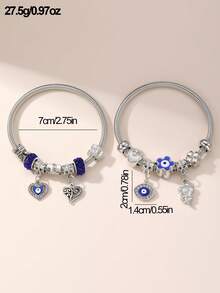 Set de 2 piezas de pulseras para niñas con cuentas con diseños de corazón, flor y ojo malvado - Multicolor - Ver 11
