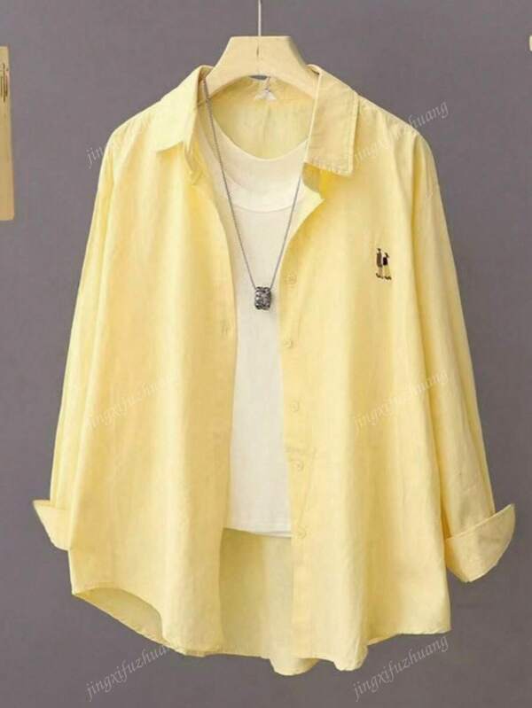 Women's Summer Daily Embroidery Button-Up Long Sleeve Shirt Casual Blouse Tops For Office Work