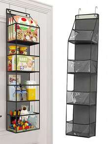 1pc 4-Tier Black Hanging Storage Box, Wall-Mounted Cosmetic Organizer, Large Capacity, Black Rack With Transparent Window, Suitable For Nursery, Bathroom, Closet, Bedroom, Dorm, Baby Diapers, Children Toys (4-Tier Black) - Multicolor - View 1