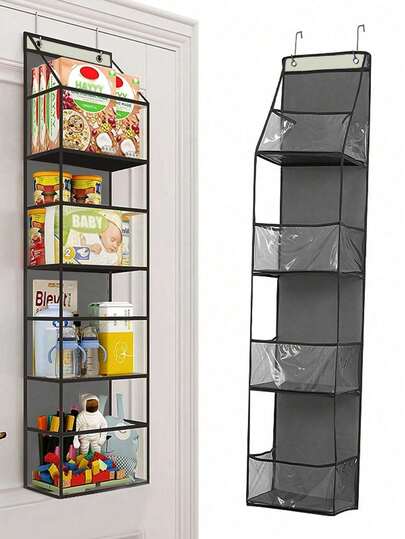 1pc 4-Tier Black Hanging Storage Box, Wall-Mounted Cosmetic Organizer, Large Capacity, Black Rack With Transparent Window, Suitable For Nursery, Bathroom, Closet, Bedroom, Dorm, Baby Diapers, Children Toys (4-Tier Black)