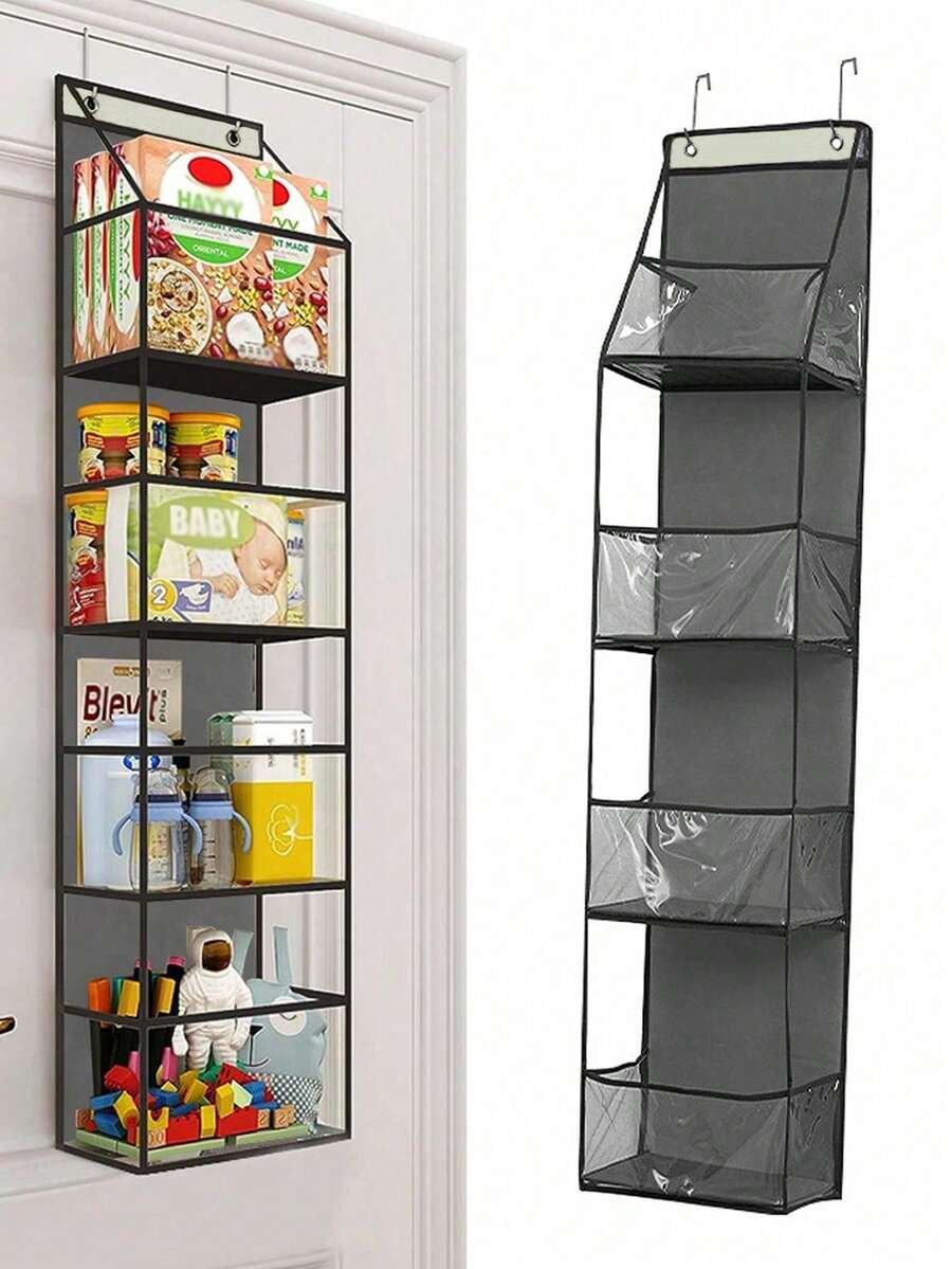 1pc 4-Tier Black Hanging Storage Box, Wall-Mounted Cosmetic Organizer, Large Capacity, Black Rack With Transparent Window, Suitable For Nursery, Bathroom, Closet, Bedroom, Dorm, Baby Diapers, Children Toys (4-Tier Black) - Multicolor - View 1