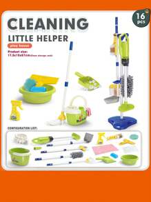 طقم لعبة مجموعة التنظيف المنزلي للأطفال، مكنسة، جامبو، شفاط، جردل وأدوات التنظيف المزيفة للبنات