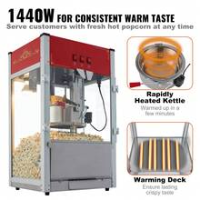 Popcorn Maker, 1440W Popcorn Popper Machine, 12 Oz Kettle Makes 80 Cups Per Batch, Countertop Popcorn Maker With Tempered Glass, 3 Stainless Steel Scoops, Movie Theater Style, Red - US A Type Plug(110-127V) - View 4