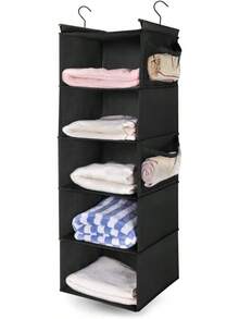 Organizador colgante de armario con 5 estantes Houser, ahorrador de espacio, estantes colgantes de tela con 4 bolsillos laterales, plegable, color negro - Gris - Ver 11