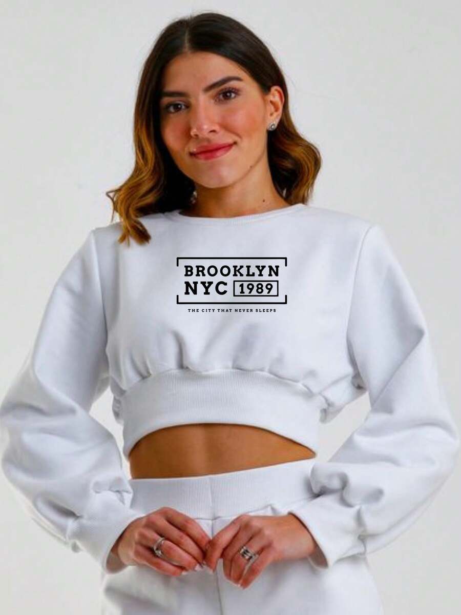 Cropped Moletom Brooklyn NYC 1989 Frio Outono/Inverno 100% Algodão - Branco - Visão 1