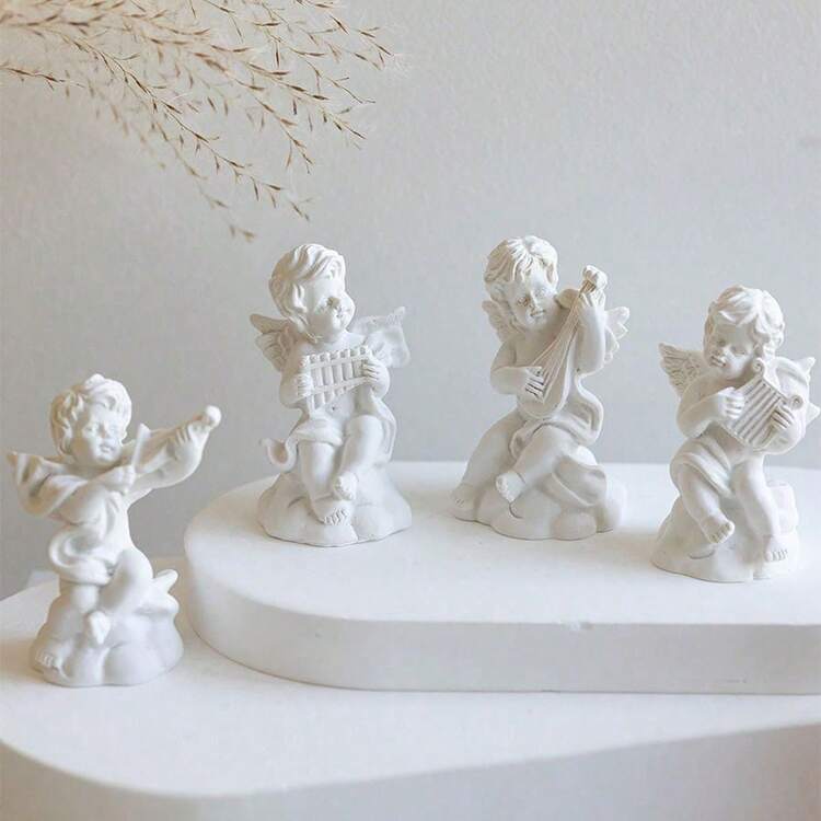 8 Pieces Little Angel Statue Mini Resin Figure And Mini Roman Column, Adorable Sculpture Musical Cherub Figure Shelves Decoration Home Decor Suitable For Office Desktop Decoration Bookshelf Decoration Bedroom Decoration Perfect For Holiday Gifts,Mother's Day Gift - Multicolor - View 1