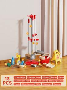 طقم لعبة مجموعة التنظيف المنزلي للأطفال، مكنسة، جامبو، شفاط، جردل وأدوات التنظيف المزيفة للبنات