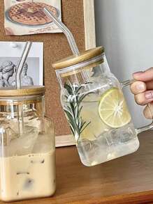 1 pièce - Tasse en verre carrée, tasse à paille grande capacité, couvercle de tasse carrée haute, tasse à thé d'été en verre, tasse à boire pour adultes et filles, design de produit de mariage, cadeau pour un usage quotidien, jolie tasse en verre flottante, tasse à lumière flottante, design de cadeau, contenant à boisson tasse à thé contemporaine, choix pour un cadeau. Rentrée des classes