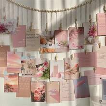 Bohemian Style Hanging Photo Display With Wooden Bead Wreath - Country Linen Wall Art For Dorm, Classroom And Bedroom | Natural Wood Frame Design, Attractive Room Decor, Perfect For Cherished Memories, Bohemian Home Decor - 彩色 - 查看 2