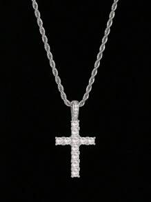 Colar de corrente trançada com pingente de cruz de microdiamante de luxo de luxo de alto nível, unissex, presente ideal para o dia das mães, dia dos namorados, feriado de ano novo