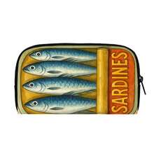 沙丁鱼印花拉链钱包，可装硬币、现金、信用卡、身份证，长款钱包，教师生日礼物、感谢礼物、通勤礼物、节日礼物、办公室周年纪念礼物、生日礼物、情人节礼物、女士结婚礼物、白领礼物、女士莲花钱包、女士钱包、长款钱包