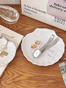 1 pieza Bandeja de joyería con forma de concha, de material cerámico, pequeña bandeja de almacenamiento, decoración de tocador para el dormitorio, utilizada para almacenar joyas, regalo de vuelta a la escuela