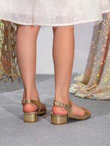 1 双时尚、优雅、百搭的奢华高跟凉鞋，专为女孩设计 - 金色 - 查看 6