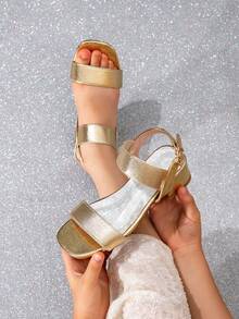 1 双时尚、优雅、百搭的奢华高跟凉鞋，专为女孩设计 - 金色 - 查看 1