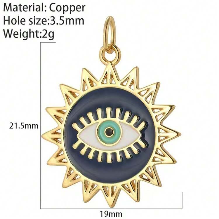 1pc Copper Micro-Inlaid Zirconia Devil Eye Dog Sun Shaped Pendant, DIY Bracelet Necklace Earrings Keychain Versatile Accessory - Multicolor - View 39