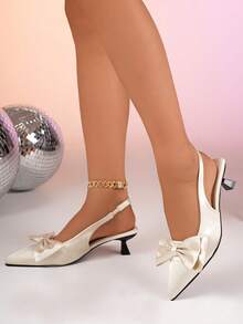 女士高跟鞋 - 蝴蝶結米色 - 查看 1