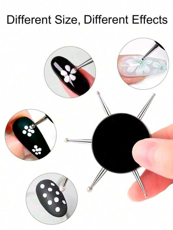 2-In-1 Nail Art Tools, Including 6-In-1 Nail Handpainted Tools, Stainless Steel Round Dotting Pen, Nail Dotting Pen, Suitable For Embossed Brush Stroke DIY Nail Art, Professional Nail Salon Or Home Use