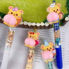 1pc Yellow Butter Bear Stress Toy Squeeze Butt Creative Neutral Pen Cute Press-Type Signing Pen School Supplies, Back To School
