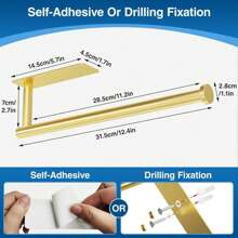 1 Stück Küchen Papierhandtuchhalter - selbstklebend oder gebohrt Toilettenpapierhalter, gebürstetes Nickel, wandmontiert, für Bad/Küche Lagerung, Handtuchhalter, Klarsichtfolienhalter, Klebstoff Papierhandtuchrollenhalter, Küche Edelstahl SUS304 Küchenrollenspender, einfaches Installationsset mit starkem Band und Schrauben (Schwarz/Silber/Gold)