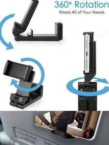 2pcs Foldable Adjustable Rotation Airplane Telephone Holder, Portable Travel Bracket, Self-Timer Train Seat Stand - Black - View 5