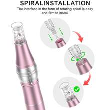 专业高频静音 Dermapen 电动微针美容笔，容量 500mAh，带 10 个可更换针头 - 粉色 - 查看 3