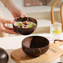 一套（椰子碗+勺子）椰子壳碗，复古圆形碗，椰子壳勺子，适合制作冰沙甜点碗，可用作学校餐饮用品，椰子壳勺子，返校季必备 - 椰殼 - 查看 2