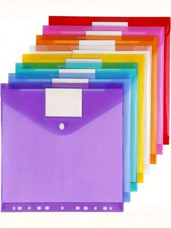 8pcs Folder Set, Waterproof A4 Size Envelope File Bag, 11-Hole File Storage Bag, For Office And Study School Supplies,Back To School