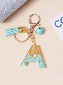 1 pieza Lindo llavero navideño con campanita verde pequeña para mujeres, llavero con inicial y borla, dijes para llaves, carteras, mochilas, regalos navideños, decoraciones navideñas para el hogar, Navidad