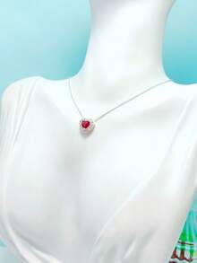 Luxury Necklace For Women, Semi-Jewelry, Heart-Shaped Zirconia Pendant With Rhinestones, 925 Silver Plated. - Red - View 6
