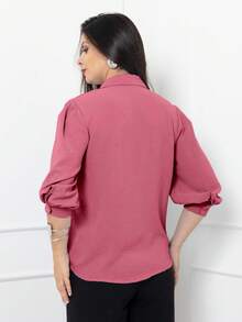 Women's Shirt Blouse 3/4 Sleeve With Button Dune Fabric - 粉色 - 查看 2