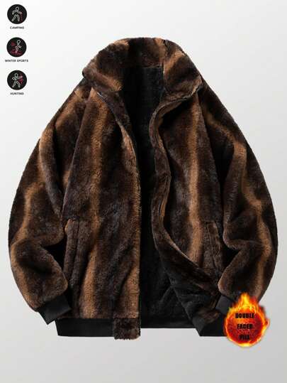 Chaqueta con cuello alto de aspecto vintage de hombre, de tela de punto de poliéster con diseño geométrico, con cierre de cremallera, cálida y gruesa para excursionismo y uso diario casual, estilo festivo y de fin de semana