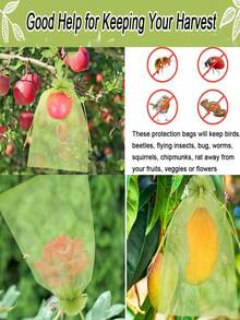50 Pcs Fruit Protection Bags, 6x9 Inch Green Net Drawstring Fruit Protection Bags, Insect Proof Mesh For Tomato, Mango Tree, Vegetable Garden - Green - View 6