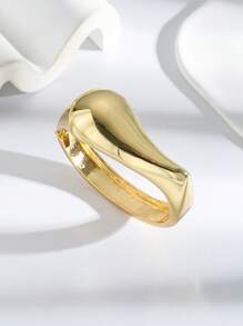 1pc Asymmetrical Line Design Wide Bangle, Unique Minimalist Bracelet Suitable For Daily Wear For Women