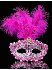 1pc Lace Masquerade Mask, Party Costume Mask, Wedding Carnival Mask, Personalized Face Mask, Stage Decorations, Sexy Half Face Lace Mask For Women, Feather Mask (Mask Style/Color Random, DIY Adhesive, May Have Slight Traces, Offset Printing) - Multicolor - View 21