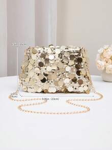 1pc Gold Glitter PVC Women One Shoulder Diagonal Cross-Body Bag, Holiday Essentials Gold Bag - Gold - View 2